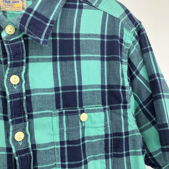 True Grit Plaid Shirt Mens M Green Muslin Cotton Gauze Short Sleeve Button Up - Picture 4 of 6